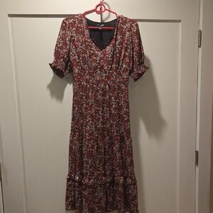 Aqua Red Floral Midi Dress